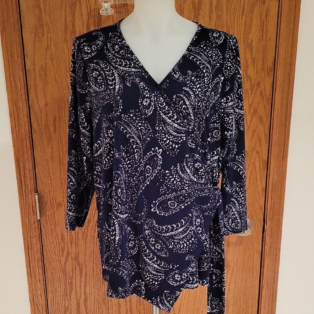 Paisley Print Dress Top Blouse, Size Large, Roz & Ali